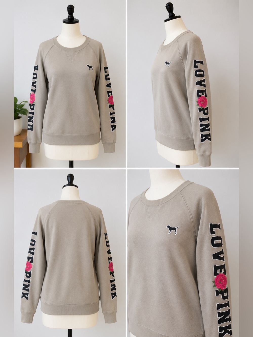PINK Victoria's Secret Crewneck Sweatshirt with Pink Rose Sleeve Graphics